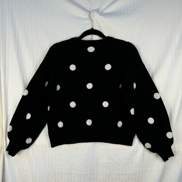 Premise Bubble Sleeve Pullover Sweater Women’s Size Medium Black White Polka Dot - Picture 6 of 6